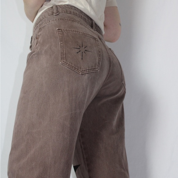 Wide Leg High Rise Brown Jeans with black sun design - Picture 5 of 10